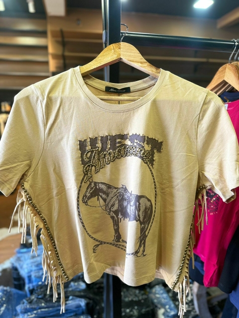 Cropped Amazing Moon Horse com franjas - comprar online