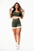 Conjunto Cropped Alcinha e Short Cintura Alta Verde Militar com Branco Fitness | REF: CSV16