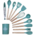 SET KIT X 12 UTENSILIOS DE COCINA MANGO DE MADERA PUNTA SILICONA