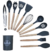 SET KIT X 12 UTENSILIOS DE COCINA MANGO DE MADERA PUNTA SILICONA - comprar online