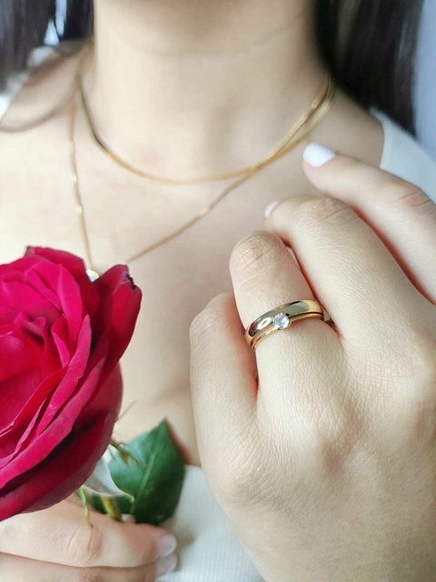 Aliança Semijoia Banhada a Ouro Fina Boleada