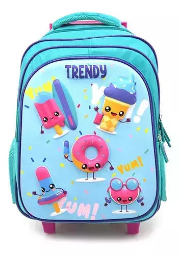 Mochila Carro Trendy rueditas de silicona color celeste diseño exclusivo