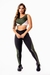 Conjunto Fitness Feminino Calça Legging Preta com Verde Militar e Vivo Branco Cintura Alta e Cropped Regata Academia | REF: CSV27