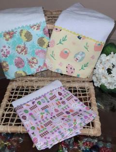 Kit com 3 Panos de Prato – Estampas Exclusivas de Páscoa!