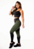 Feminino Calça Legging Preta com Verde Militar Cintura Alta e Cropped Alcinha Academia Conjunto Fitness | REF: CSV3