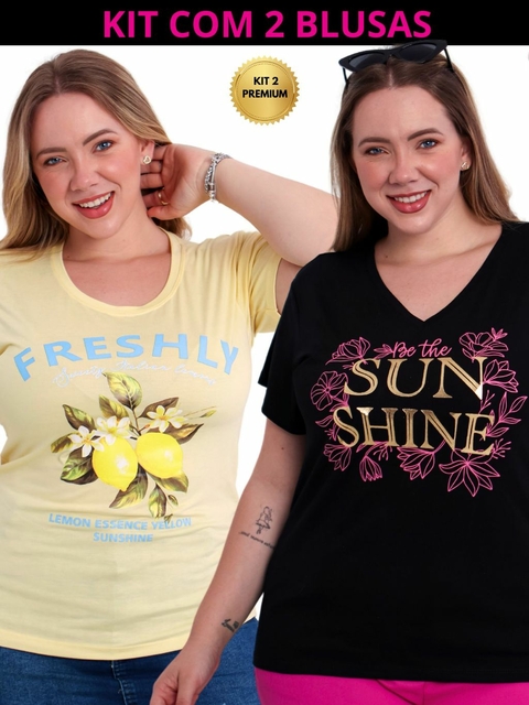 Kit Blusa com 2 T Shirt Estilosa Verão Tamanho