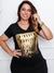 T shirt Feminina Estilo e Conforto Estampa Dourada Ninguém Explica Deus Preto do M ao G2