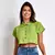 Blusa Feminina Cropped Camisa Social com Botões