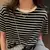 Camiseta Blusa Básica Camiseta listrada feminina malha, confortável, solta, in