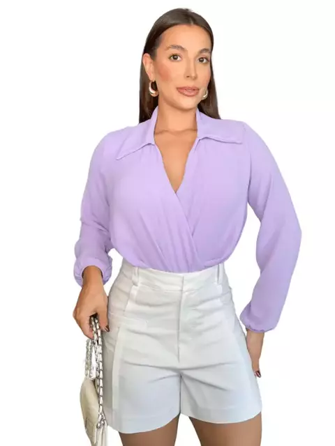 Body Feminino Gola V Manga Princesa