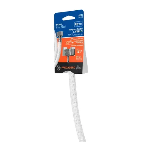 MANGUERA LAVABO/FREGADERO, VINILO BLANCO, 1/2" X 1/2", 55 CM
