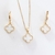 Conjunto de colar e brinco em ouro 18K com pingente em madrepérola na forma de trevo.