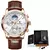 Image of LIGE 8953 - Quartz watch, leather bracelet, male, chronograph, military