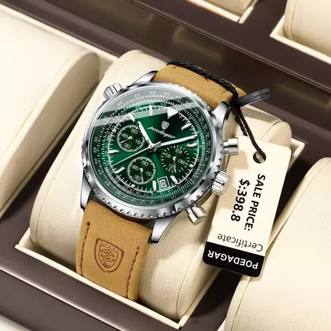 POEDAGAR Reloj de pulsera de cuero para hombre, de cuarzo, resistente al agua, luminoso, militar, de lujo - comprar online