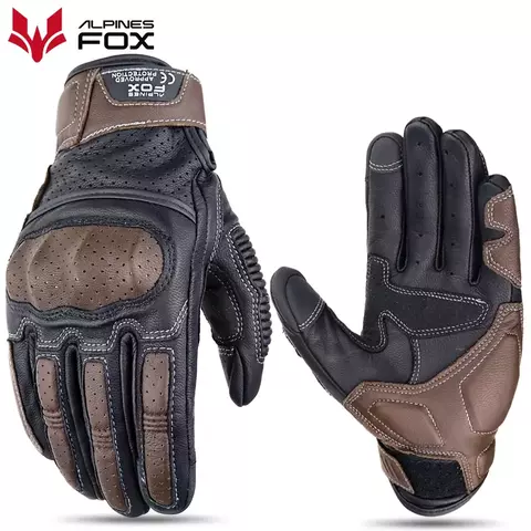 ALPINES FOX: Leather Motorcycle Gloves with Protection and Touch Screen | CE Certification