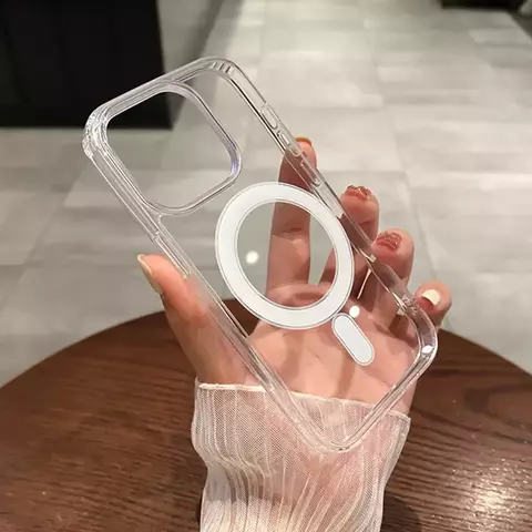 Funda magnética transparente QIXTWO para Magsafe: carga inalámbrica, a prueba de golpes, para iPhone 11 a 16 Pro Max