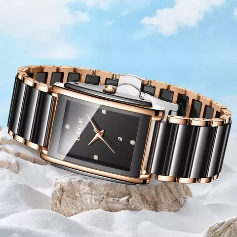 LIGE Women's Watch: Ceramic Strap, Elegant Quartz, Square Design and Luxury Gift