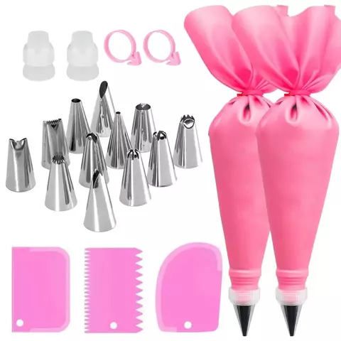 Professional Pastry Kit: Reusable Silicone Bags and Stainless Steel Nozzles for Cake Decorating