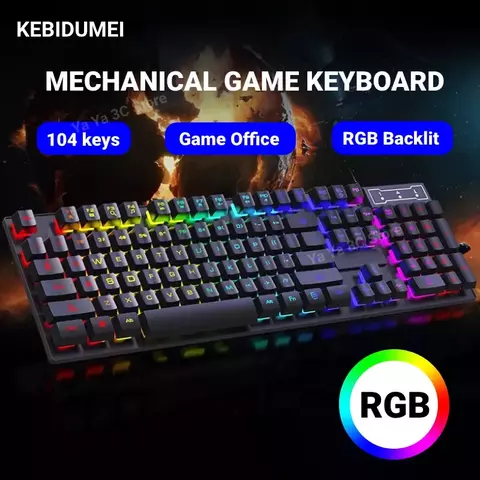 Kit Gamer Teclado Mecânico RGB e Mouse KEBETEME - Com Fio, Ergonômico e Resistente