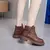 Women's short boots, brown martin cut-out, new style, soft leather