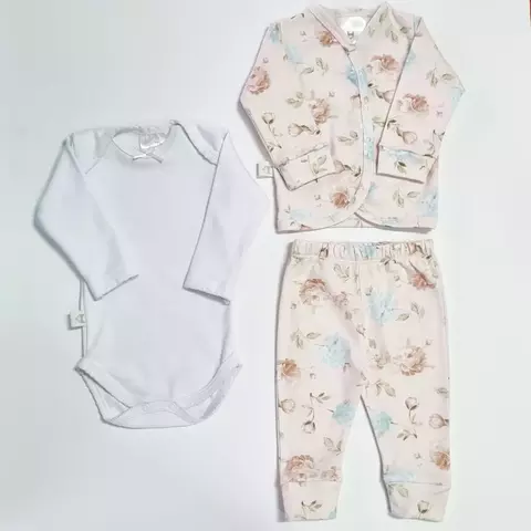 AJUAR FLORES FONDO ROSA - 3 piezas - comprar online