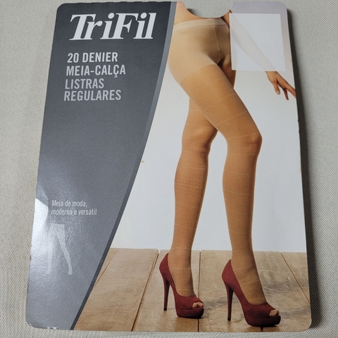 Meia calça listras regulares na cor duna(nude)