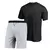 Kit Camiseta e Bermuda Moletinho Masculino Lisa Básica Casual Preta e Cinza do