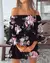 Mini vestido feminino estampado em folhas, Lady Slash Neck, manga meia-flare, es - Dhiulia Valeska 