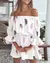 Mini vestido feminino estampado em folhas, Lady Slash Neck, manga meia-flare, es - comprar online