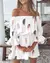 Mini vestido feminino estampado em folhas, Lady Slash Neck, manga meia-flare, es