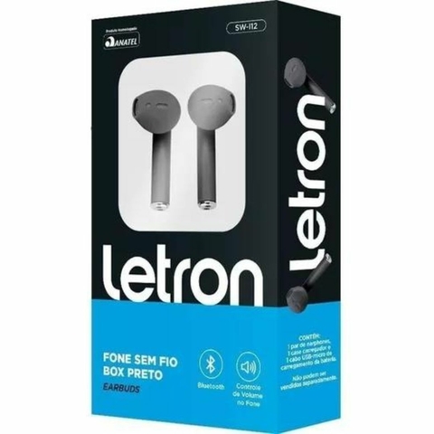 Fone De Ouvido Sem Fio Box com Case Earbuds Cores - Letron - Preto