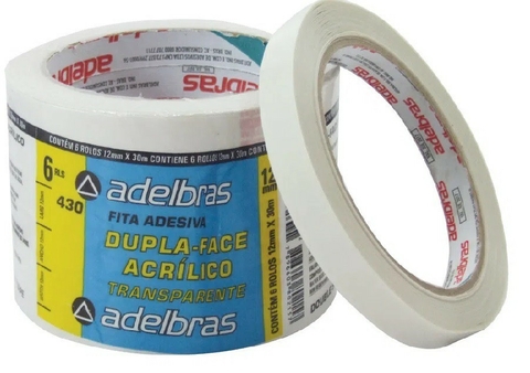 Fita Dupla Face Acrílico 430 12mmx30m - 6 Rolos Adelbras