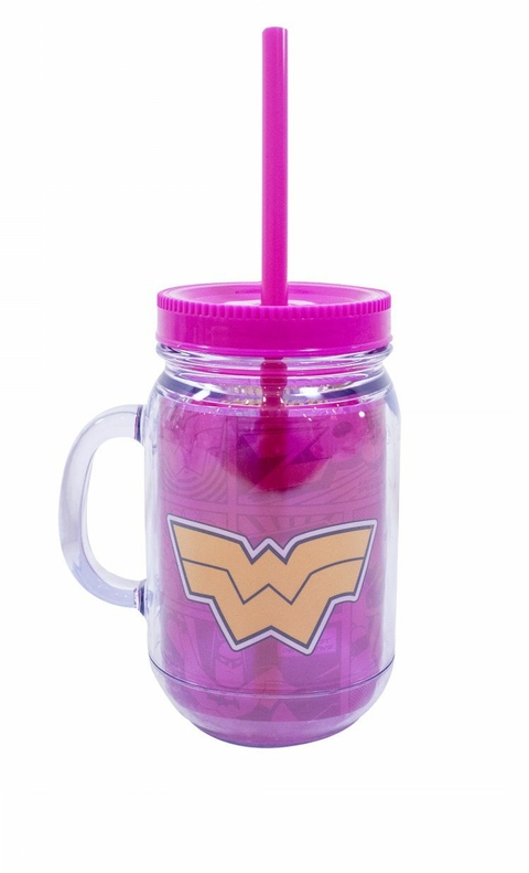 Caneca De Plástico Com Canudo Mulher-Maravilha 420ml - Liga Da Justiça