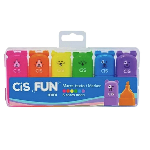 Kit Marca Texto Fun Mini com 6 Cores Neon - Cis