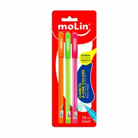 Caneta A-One Colors 1,0mm com 3 Cores Sortidas - Molin