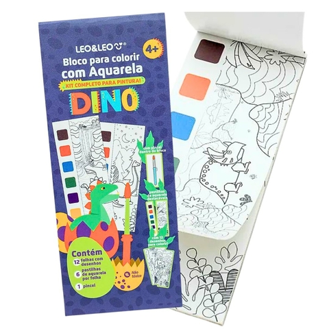 Bloco de Colorir com Aquarela Dino 12 Folhas - Leonora