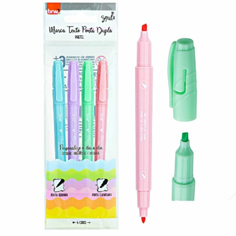 Marca texto Pastel Ponta Dupla Blister c/ 4 Unidades - BRW