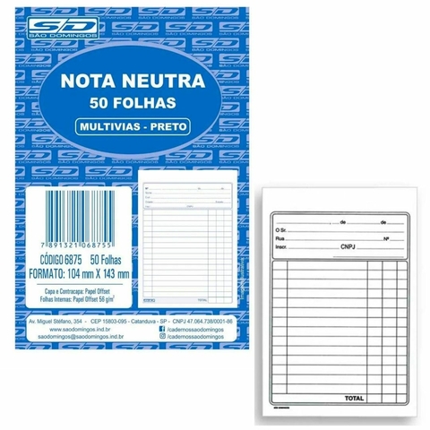 Nota Neutra 50 fls 104mm x 143mm - Pct com 20 Unidades - São Domingos