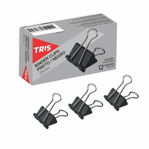 Binder Clips de Papel Preto 25mm com 12 Unidades - Tris