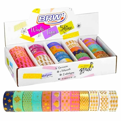 Fita Adesiva Washi Tape Shine Unidade Sortida Com 5m - Brw