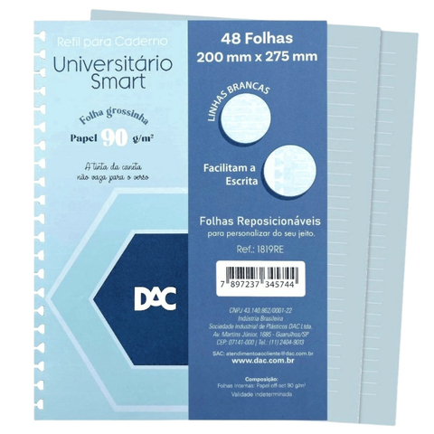 Refil para Caderno Universitário 48 Folhas Smart - Dac