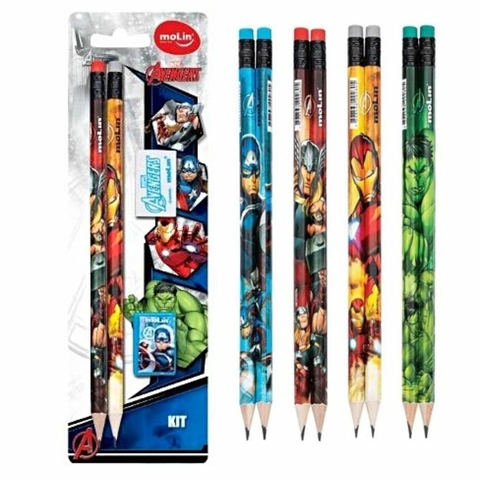 Kit Escolar Avengers Blister Com 4 Itens - Molin