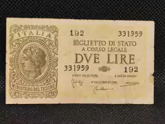 Cédula rara Itália - 2 liras 1944 - 2ª guerra mundial.