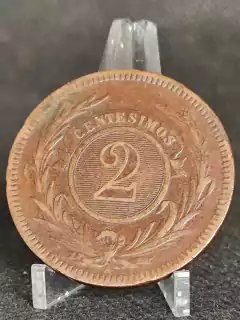 Moeda Uruguai 2 centésimos cobre ano 1869
