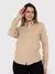 Camisa Social Feminina Premium Tipo Linho Bege com Strass Manga Longa Elegante na internet