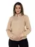 Camisa Social Feminina Premium Tipo Linho Bege com Strass Manga Longa Elegante