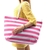 Bolsa Listrada Com Alça De Corda Sacola de Praia e Verão Piscina Forro Interno Impermeável ecobag