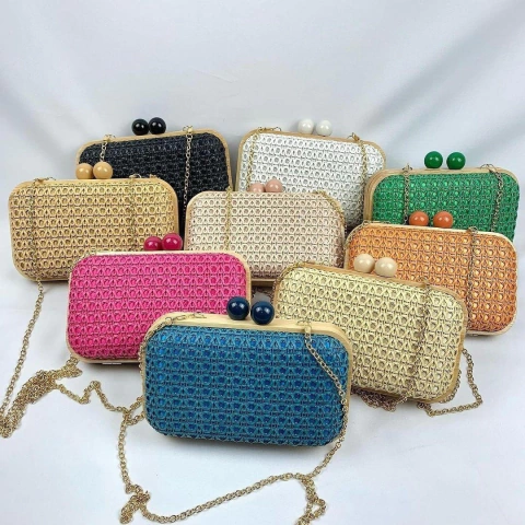 Bolsa Clutch Textura Palha Com Alça de Ombro Tranversal Festa Casamento