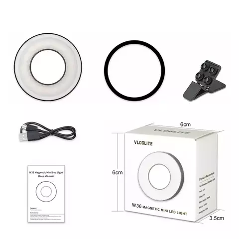 Anel magnético Clip-on de LED Selfie de luz, recarregável