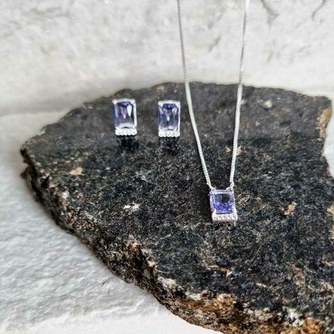 Conjunto prata 925 pedra lilás